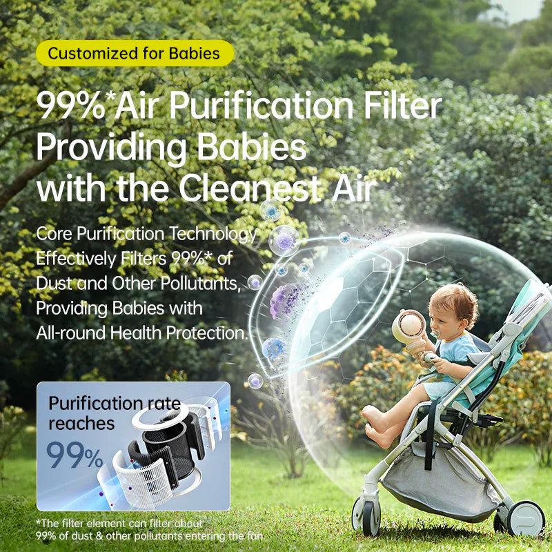 JISULIFE Portable Baby Stroller Fan,Air Purify Turbo Tech,Nature Wind,LED Light,5000mAh,Food-Grade Silicone Bracket,Crib Fan
