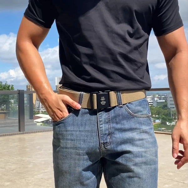 VATLTY 5cm / 2in Elastic Belt for Men Aluminum Buckle Lightweight Wide Belt Military Tactical Belt Grey Casual Girdle Male