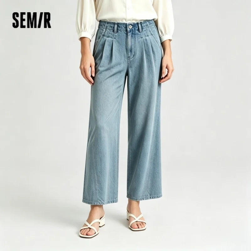 Semir Stylish Jeans Women 2026 Spring Raw Hem High Waist Wide Leg Floor Length Leg Lengthening Fashion Trousers
