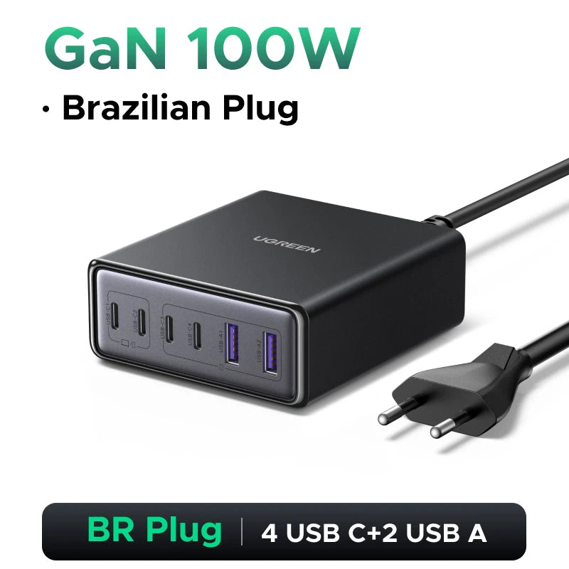 UGREEN 65W 100W GaN Charger PPS QC4.0 PD3.0 For iPhone18 17 16 Pro Xiaomi Samsung Tablet Macbook Air iPad 5 IN 1 Desktop Charger