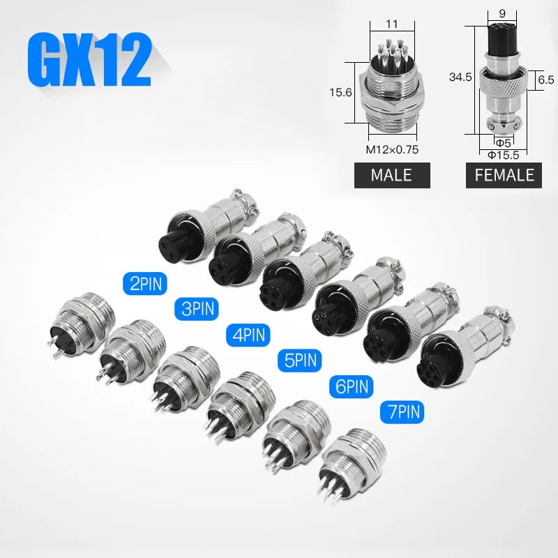 5/10/20Set GX12 GX16 GX20 2 3 4 5 6 7 8 9 10 12 14 15 Pin Male&Female Docking Aviator Aviation Plug Socket Circular Connector