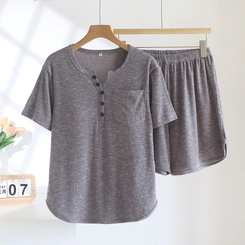 Chest Pads Women’s Summer Pajamas for Women Two-Piece Pijama Short Sleeve Sleepwear Night Wears For Females Loungewear Suit