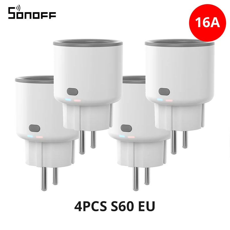 SONOFF S60 EU 16A IPlug Wi-Fi Smart Socket 1-5PCS Overload Protection Smart Scene Remote Control via EWeLink Alexa Google IFTTT