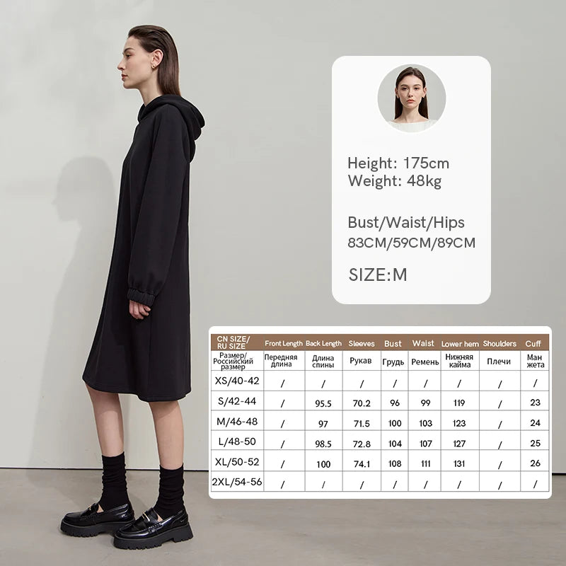 AMII Womens Dresses Shoulder Sleeves Loose Knitted Warm Dresses For Woman 2026 Winter New Casual Hooded Ladies Clothing 12553018