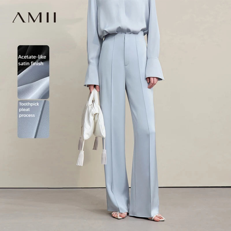 ខោ Amii Elegant សម្រាប់ស្ត្រីរដូវស្លឹកឈើជ្រុះឆ្នាំ ២០២៦ ខោធ្វើដំណើរថ្មីដែលមានផ្នត់ versatile ត្រង់ខោធម្មតា ខោសាទីនម៉ាត់ 12641095