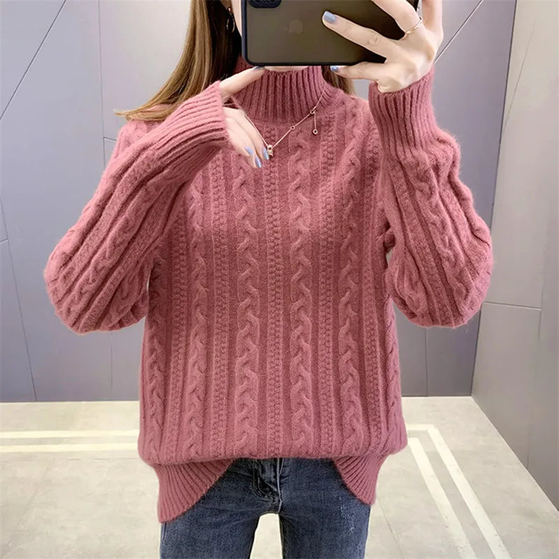 Korean Turtleneck Slim Thicken Knitted Pullovers Womens Clothing 2026 Autumn Winter Sweater Casual Warm Knitwear Tops свите