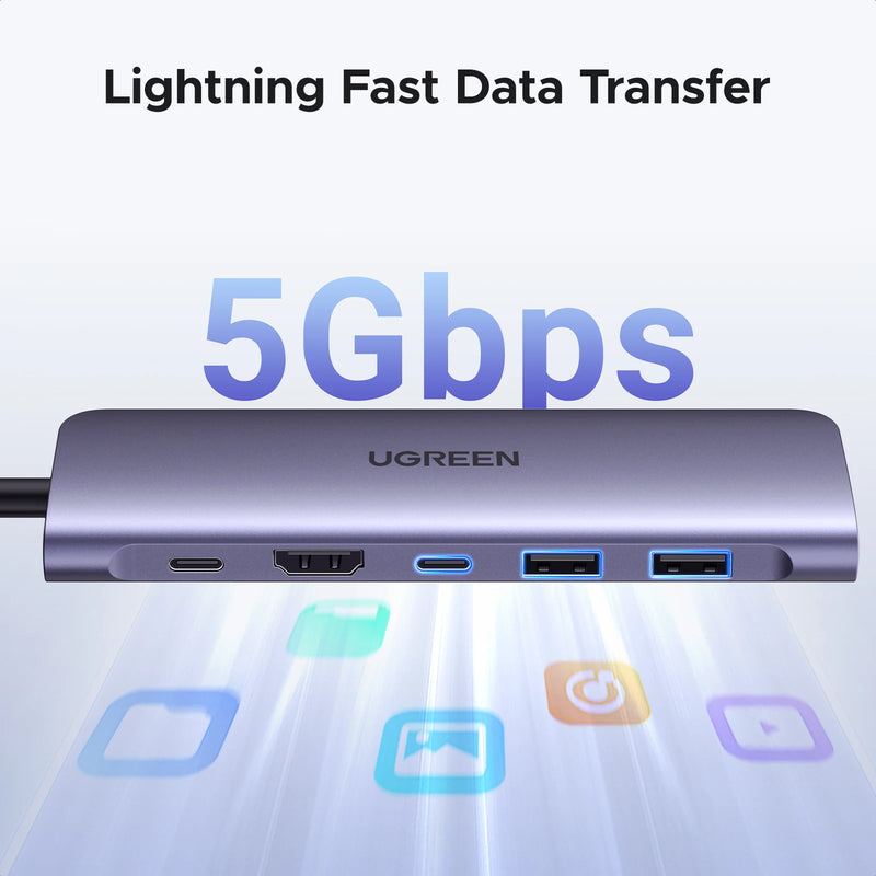 UGREEN USB C HUB 7 in 1 Dock 4K HDMI 100W PD USB-C & 2xUSB-A 5Gbps Data Ports SD/TF Card Reader for Laptop MacBook Pro/Air Dell