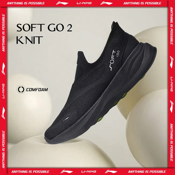 ស្បែកជើងបុរស Li-Ning SOFT GO 2 KNIT រអិលលើស្បែកជើងដើរលេងធម្មតា មានផាសុកភាព រឹងមាំ ស្បែកទន់ AGLV017