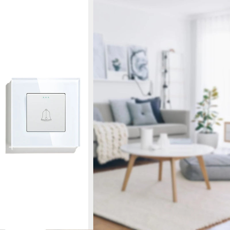 BSEED EU Standard Mechanical Button Switch Doorbell Switch Tempered Galss Frame Push Switch for House Hotel