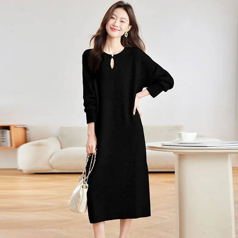 Pulls Woman Clothing Fashion Straight Long Dress O-neck Knitwear Sweater Female Spring Autumn Pullover Jumper Elegant Jersey
