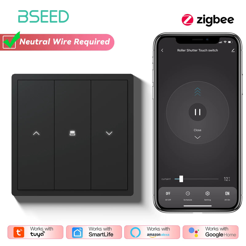 BSEED Zigbee Button Switch 1/2/3/4Gang 2Way Smart EU Socket Plastic Panel Smart Click Switch Tuya Smart Life Alexa Voice Control