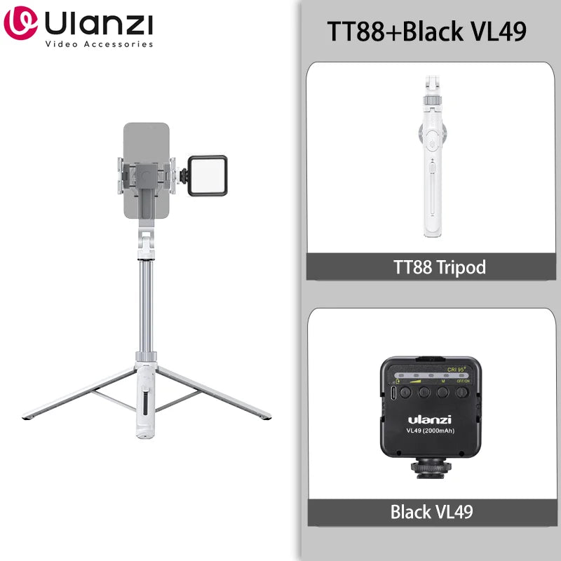 ជើងកាមេរ៉ា Ulanzi TT88 1.44M Overhead Selfie Stick Phone Tripod ជាមួយ Magnetic Clamp ជើងកាមេរ៉ាបន្ថែមឥតខ្សែសម្រាប់ការផ្សាយផ្ទាល់ Vlog