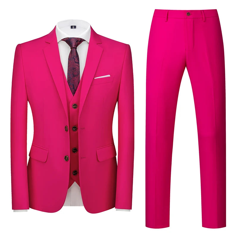 2026 Men's Grass Green Suit Three-Piece, Wedding,Party,Business,Interview Menswear,Red,Black,Blue,Purple,Yellow Asian Size Sets