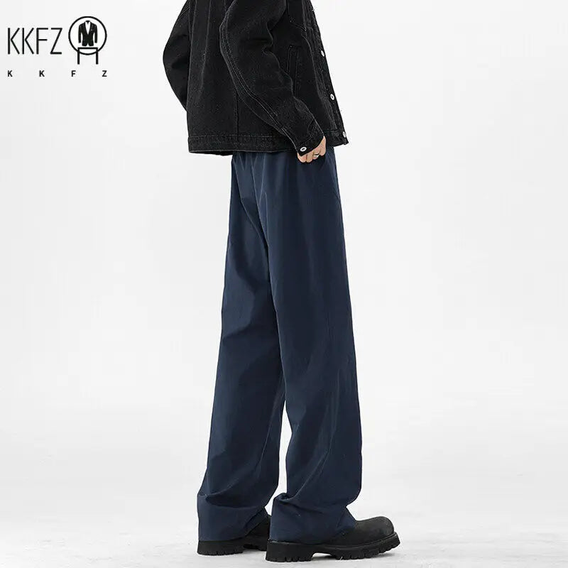 Men Minimalist Loose Wide Leg Pants Drawstring Elastic Waist Comfort Smooth Fabric For Everyday Urban Casual Dressing
