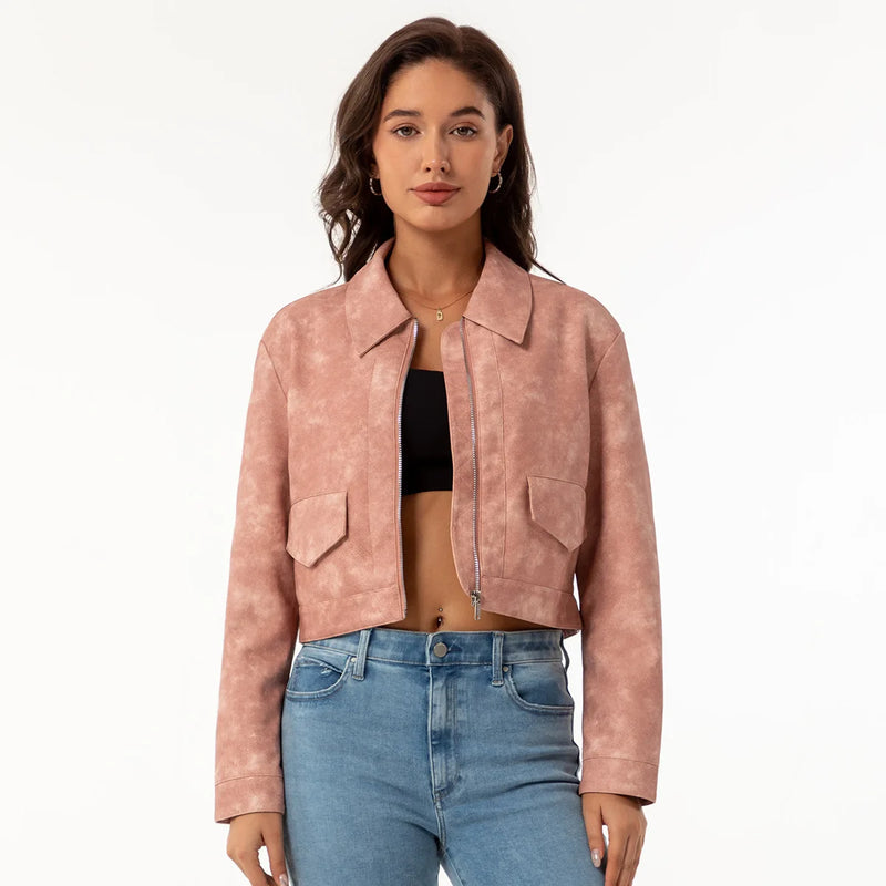 Women's Pink Short Jacket, Single Breasted Lapel PU Coat, Fashion Casual Faux Leather Jackets, Black, Beige, Brown, Coffee Tops.