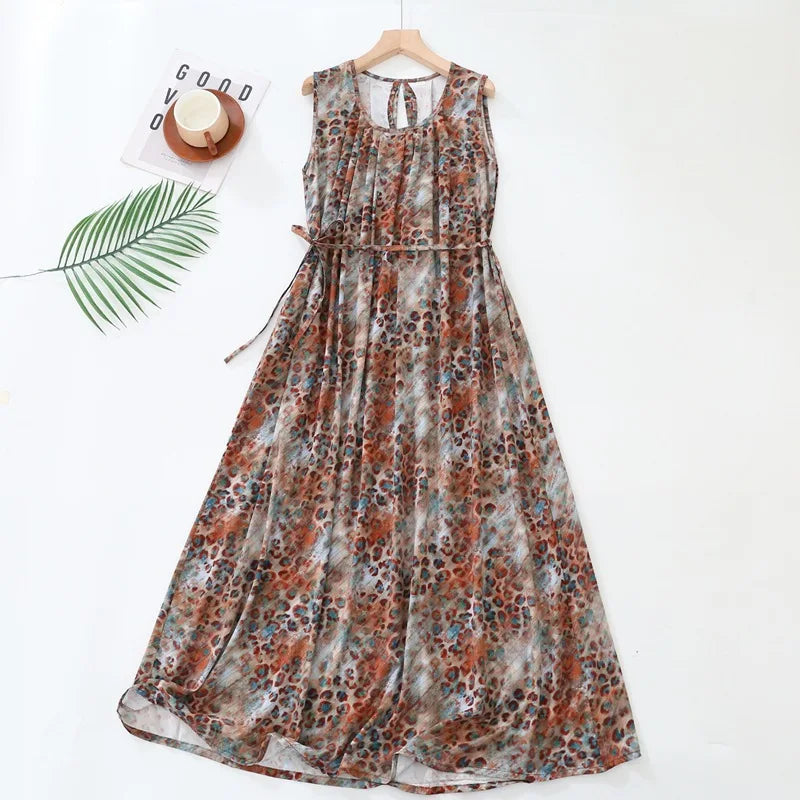 Spring Summer New Literary Artistic Style Large Size Women's Clothing Cotton Silk Printing Night Dress Lady Home Nightgowns