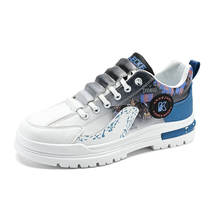 Mens Skateboard Shoes 2025 New Street Trendy Comfort Flat Outdoor Leisure Sneakers Leather Casual Lace-up Walking Shoes for Men