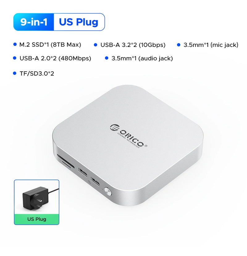 ORICO MiniLink Type C Hard Drive Enclosure Docking Multi-Interface Converter SD/TF4.0 USB4 Transfer Designed for MacMini M4 Dock