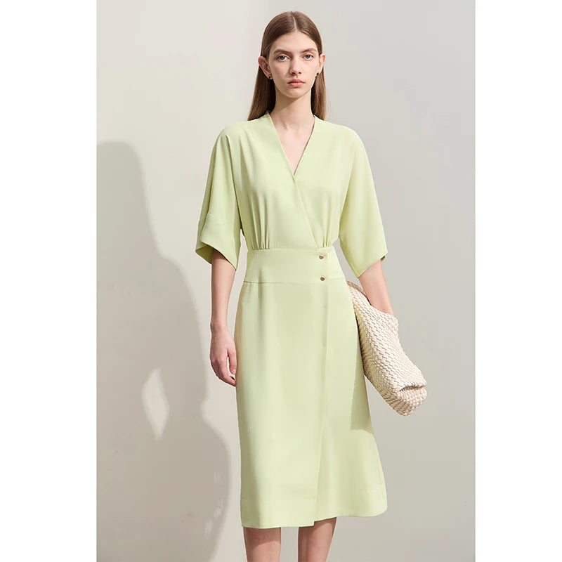 រ៉ូប Amii Minimalism 2024 សម្រាប់ស្ត្រីរដូវក្តៅថ្មីឆើតឆាយសម្រាប់ការធ្វើដំណើរទៅធ្វើការ ក V បែបបារាំង ចង្កេះស្ដើង រ៉ូបម៉ូដទាន់សម័យ 12442166