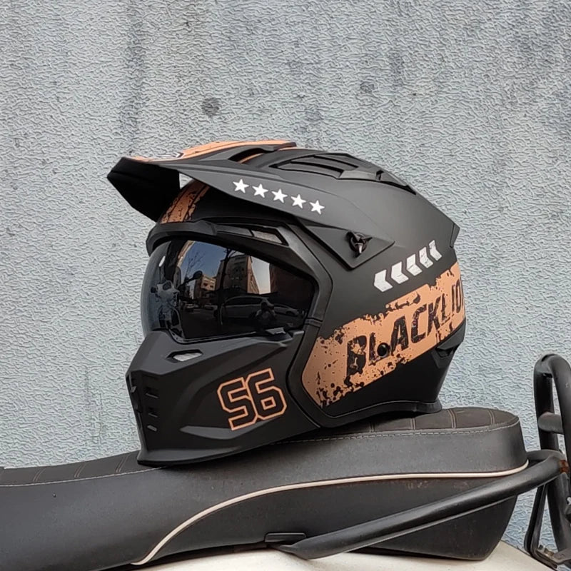 Motorcycle Riding Helmet, Male and Female Motorcycle Combination, All-Season Universal, Summer Retro Removable Chin