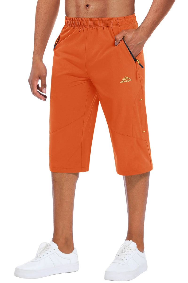 Men’s Capri Quick Dry Water Resistant Stretch Elastic Waist Shorts Lightweight Breathable Hiking Golf Pants with Zipper Pockets