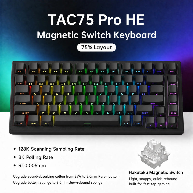 Akko TAC75 HE Magnetic Keyboard 75% Magnetic Switch Rapid Trigger 0.005mm ARGB 8K Polling Rate Wired Gamer Customized Keyboard