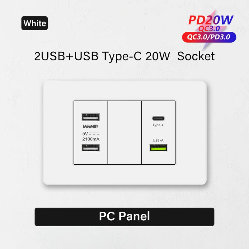 Korea Chile standard 20W Super Fast smart Charge Type C USB Port Power Wall Socket Plug,118*73mm Quick Charge electrical Outlet