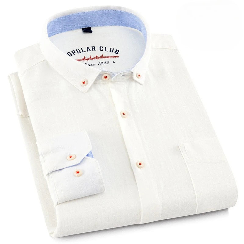 2026 Spring Red Men's Long-Sleeve Shirt, Blue Moisture-Wicking Breathable Cotton-Linen Blend Shirts, Available in Beige Gray.