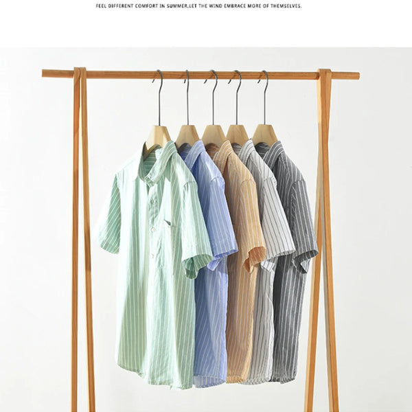 Spring Summer New Fresh Striped 100% Cotton Short Sleeve Shirts Men Clothing Casual Thin Comfortable Streetwear CM8019