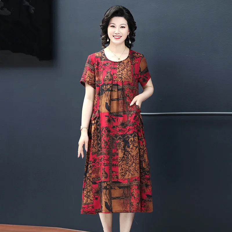 Summer Mother Nightgowns New Plus Size Middle-Aged Elderly Women Short Sleeve Nightdress Cotton Long Dress Home Clothes 6XL