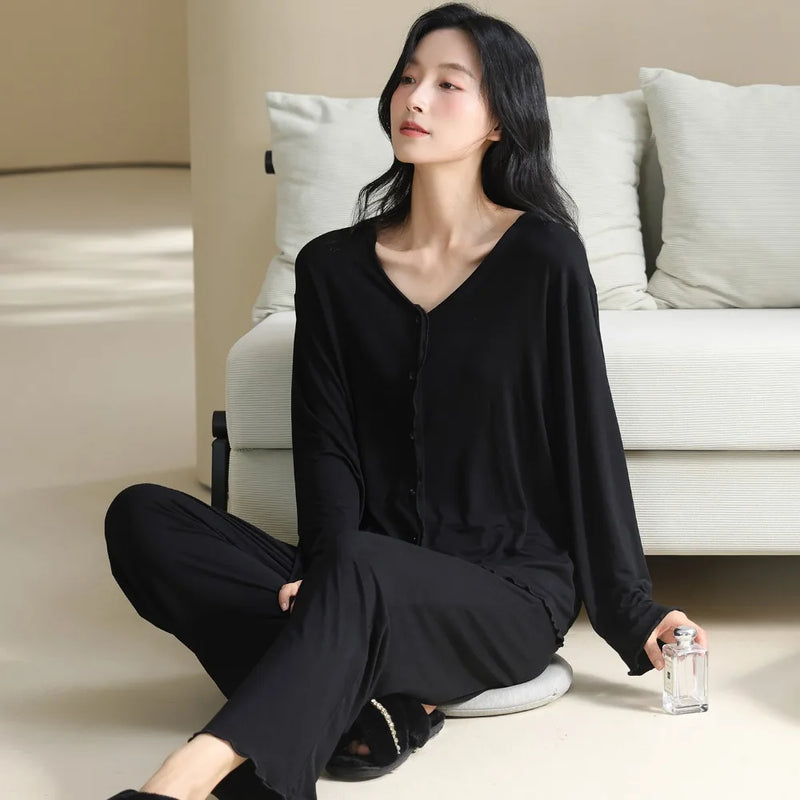 Women's Sleepwear 2 Piece Pyjamas Set Soft Long Sleeve Loungewear New Spring Autumn Home Suit Pajamas for Lady Homewear Set