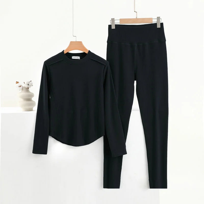 Thermal Underwear Women's Sleepwear Suit Comfortable Long-sleeved Trousers Set Autumn Winter Velvet Heating Home Pajamas
