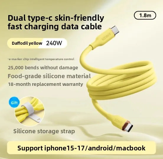 ខ្សែសាកទិន្នន័យ ANKER ក្បាលពីរ Typec 240W PD3.1 ខ្សែសាកលឿន ស៊ីលីកូនទន់ ងាយស្រួលប្រើសម្រាប់កុំព្យូទ័រយួរដៃ iPhone ថេប្លេត