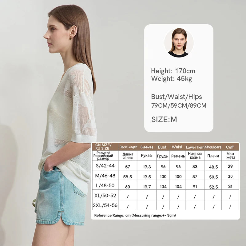 Amii Knitted Sweaters Women Tops 2026 Summer New V-neck Half Sleeves Hollow Out Fashion Lady Loose Thin Pullovers 12552019