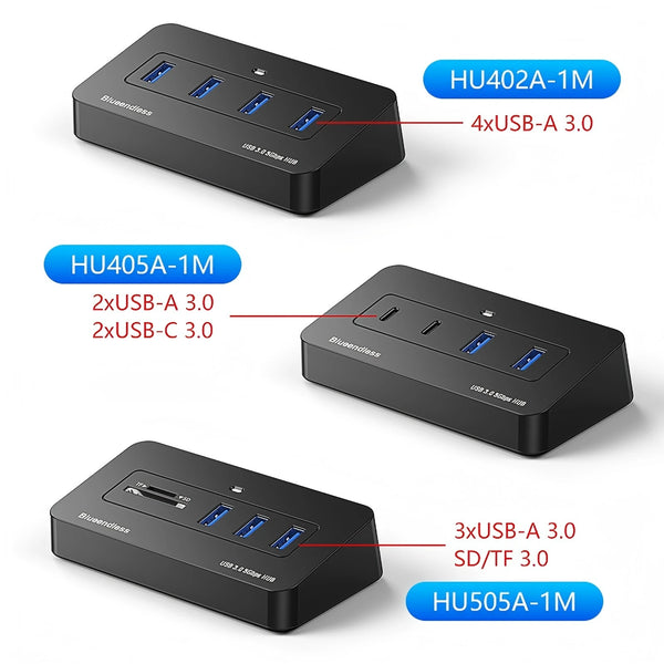 ខ្សែ Blueendless 1M 2-in-1 USB 3.0 Hub 5Gbps មជ្ឈមណ្ឌលទិន្នន័យពហុច្រកល្បឿនលឿន 4 ច្រក USB-A & USB-C ឧបករណ៍ភ្ជាប់ពីរសម្រាប់កុំព្យូទ័រយួរដៃ
