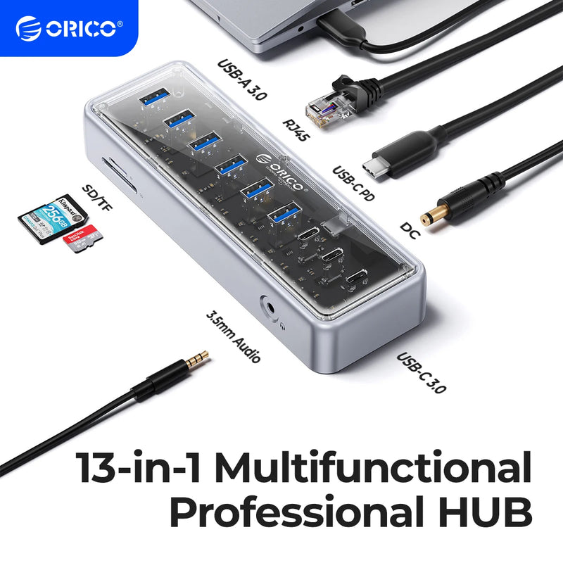 ORICO Metallic USB3.1 Hub 5Gbps High Speed Transmission 13 Ports Simultaneous Expansion Ports For All Macbook Mac Mini
