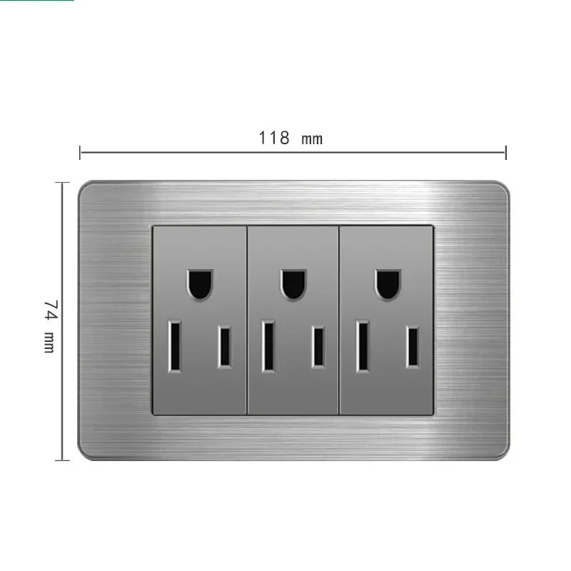 American Standard Wall Light Switch Power Socket Universal Plug with usb US Stainless Steel 2way Socket Panel 118*74m Computer