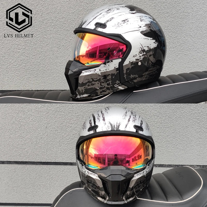 LVS-601 motorcycle retro helmet modular detachable combination full helmet semi covered pilot helmet scooter off-road DOT