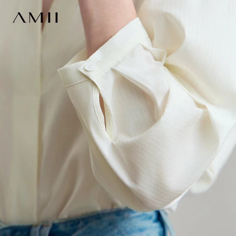 AMII Minimalist Women Loose Shirt 2026 Summer Commuter Light Luxury V-Neck Colla Cotton Top Three-Quarters Sleeve Tops 12512055