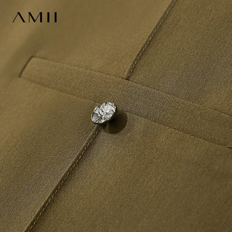 AMII Loose Solid Color Dress Two Wear Front Back Casual 2026 Summer Women Simple Retro Strap Office Lady Pocket A Line 12552090