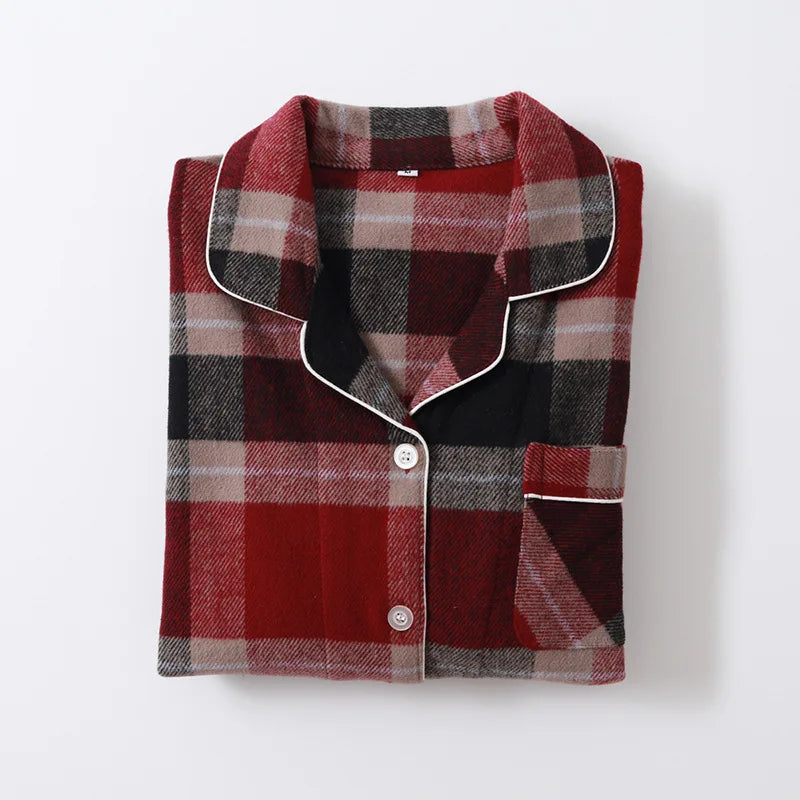 Plaid Spring Autumn Women's Cotton Pajamas Casual Men Sleepwear Pijamas Long Sleeved Trousers Set Couple's Warm Home Clothes