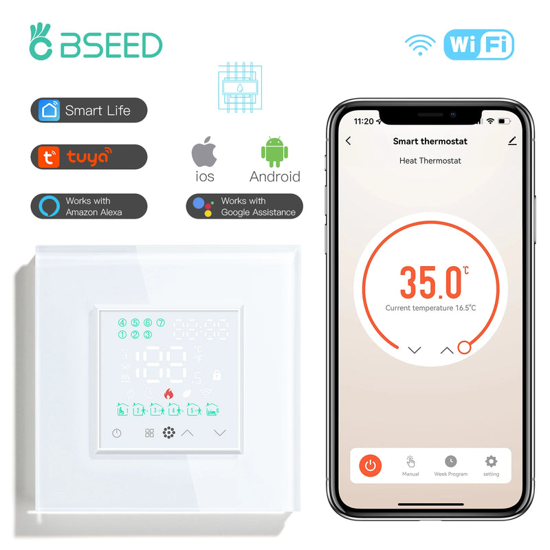 BSEED WIFI Electric Floor Heating Water Boiler Room Smart Thermostat Temperature Controller Alexa Google App Voice Control