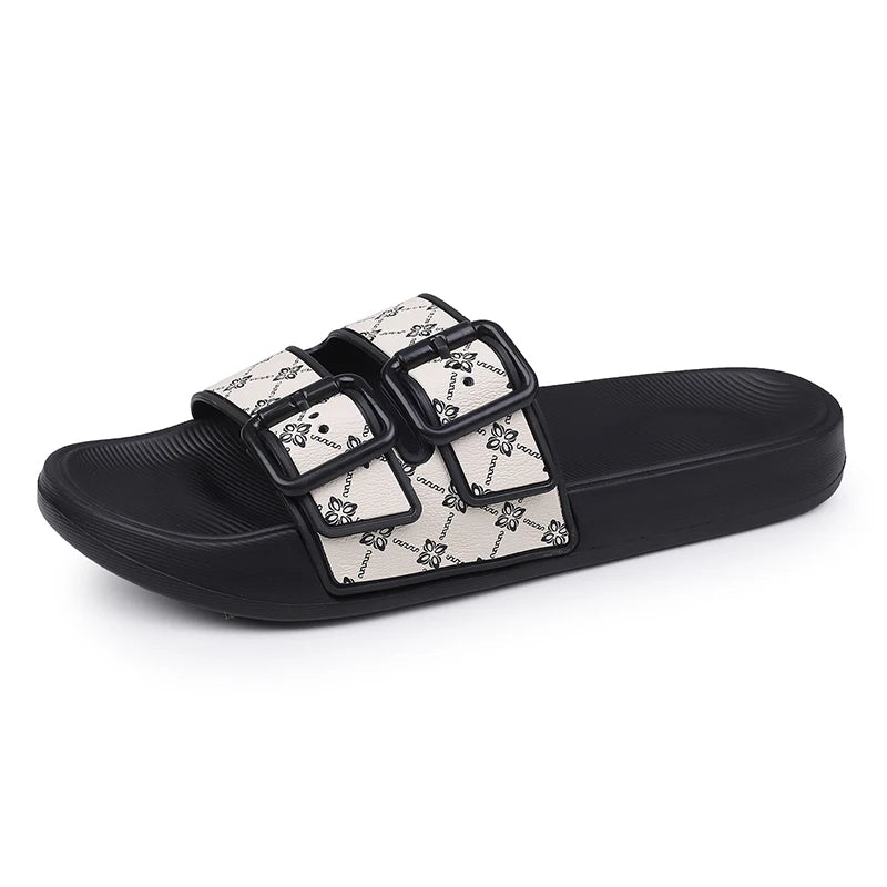 Summer Mens Slide Printed Slippers Adjustable Soft Indoor Shoes Home House Outdoor Beach Quick Dry Open Toe Non Slip