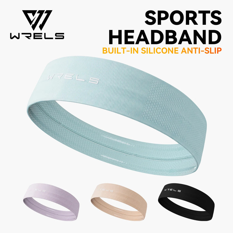 WRELS Sweatband Absorbent Sports Headband Silicone Anti Slip Hair Band Breathable Foldable Compact Men Women Running Headband