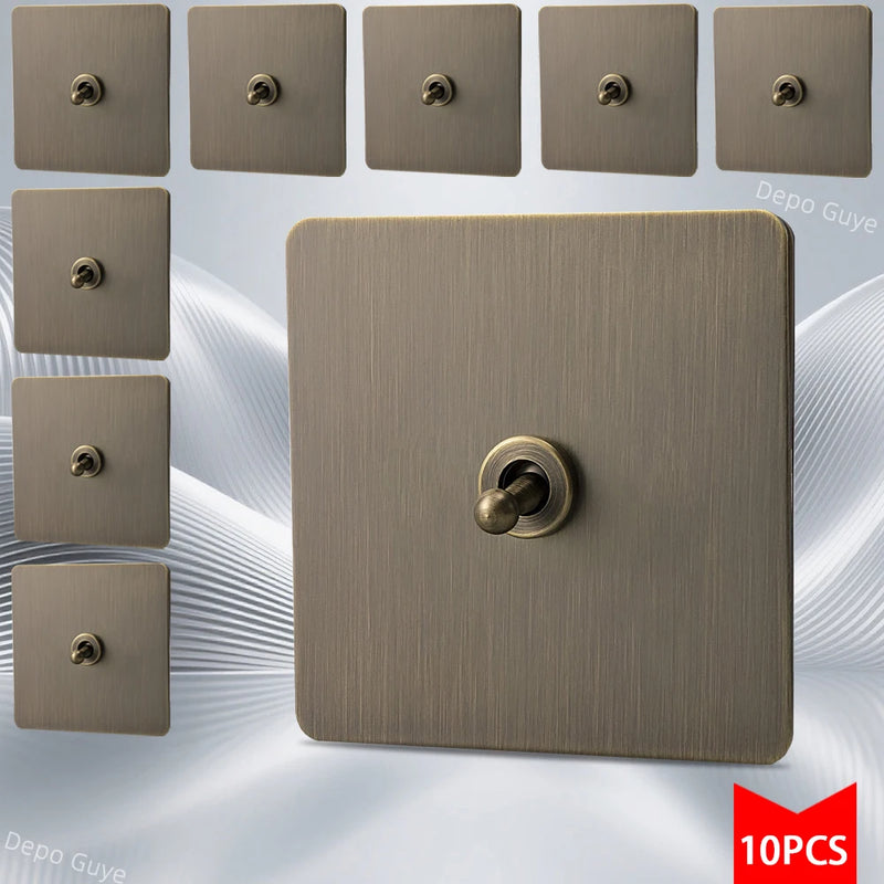 5/10 PCS Retro Eu Metal Wall Toggle Light Switch,1/2/3/4 Gang 2Way Bronzed Antique Stainless Steel Wall Panel Switch