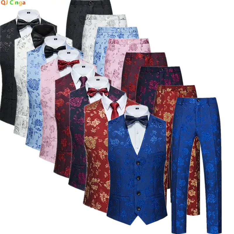 2026 New Men's Sleeveless Vest with Trousers, Wedding Party 2-Piece Set, White, Black, Red, Purple, Asian Size M-6XL