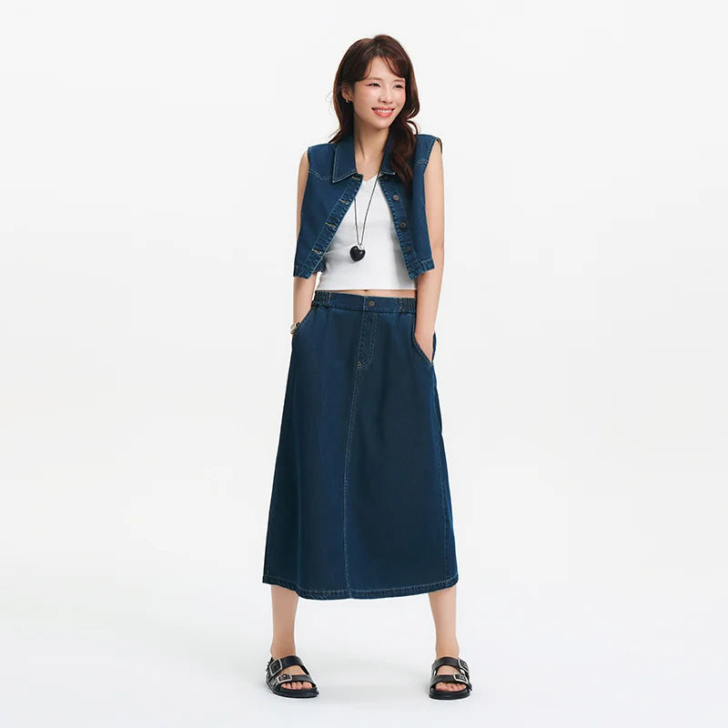 Semir Women Suits 2026 Sleeveless Retro Lapel Collar Shirts & Waist Cinched Urban Casual Skirt Set Everyday Style Soft Daily