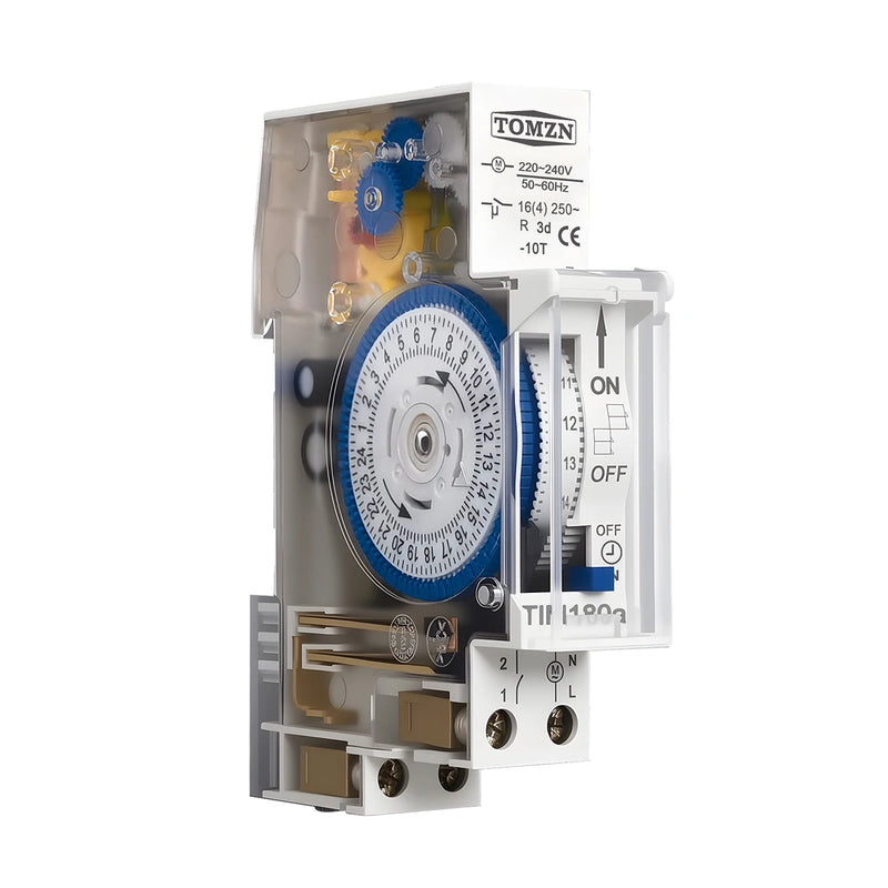 Programmable Relay24-Hour Mechanical Timer Switch 110V–220V 16A DIN Rail Battery-Free for Pump / Motor / Oxygenerator