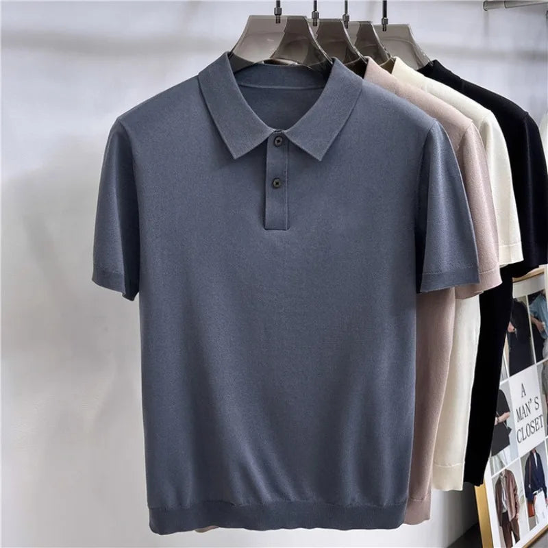 Men's Summer Short Sleeve Polo Shirt | Lightweight Breathable Ribbed Knit | Casual Slim Fit Multi-Color Tops