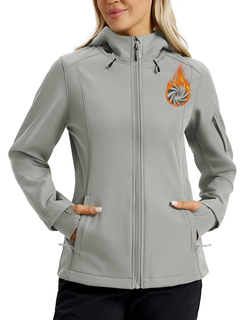 TACVASEN Waterproof Fleece Lined Women's Softshell Jacket Hooded Outdoor Hiking Camping Jacket Lightweight Warm Thermal Coat
